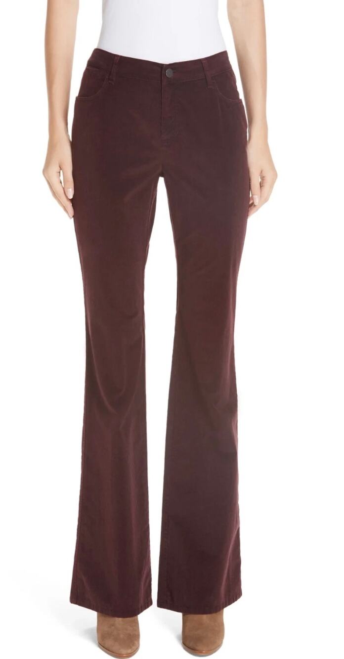 Lafayette 148 NY Mercer Flared Corduroy Pants Burgundy Vino Size 6, 32” inseam